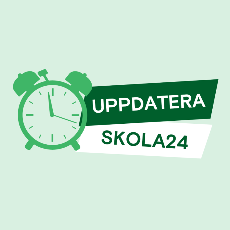 grafisk bild med väckarklocka och texten "Uppdatera Skola24".