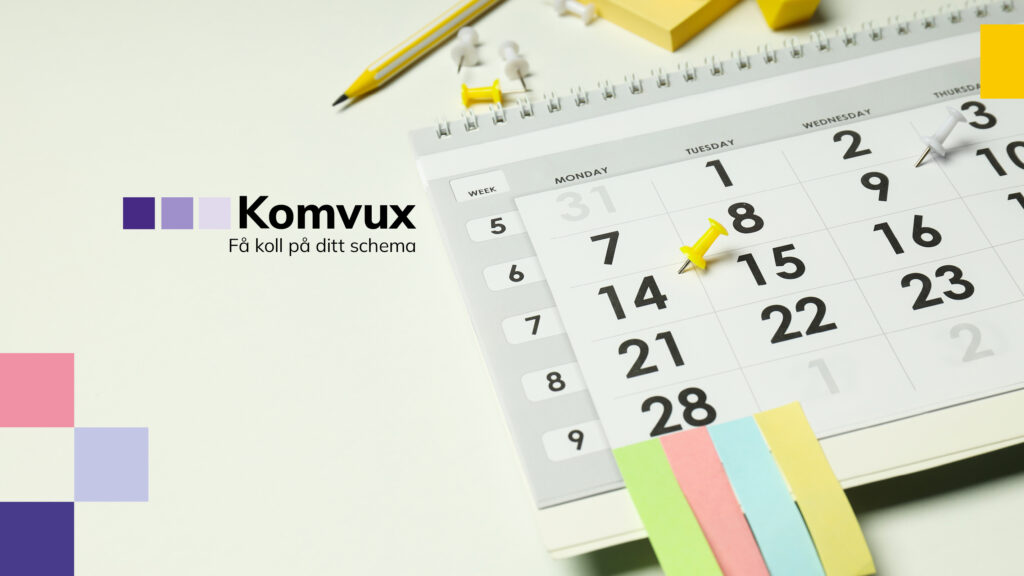 Bild. Almanacka med datum. text Komvux - få koll på ditt schema